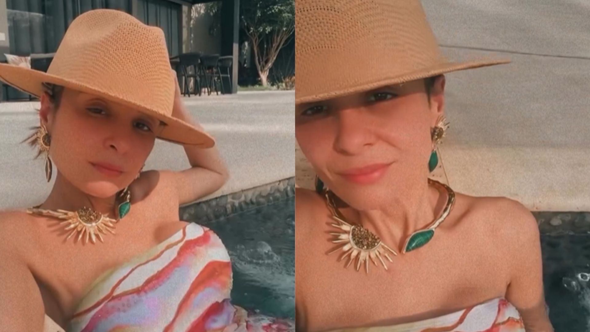 Com look colorido, Maiara curte dia ensolarado na piscina