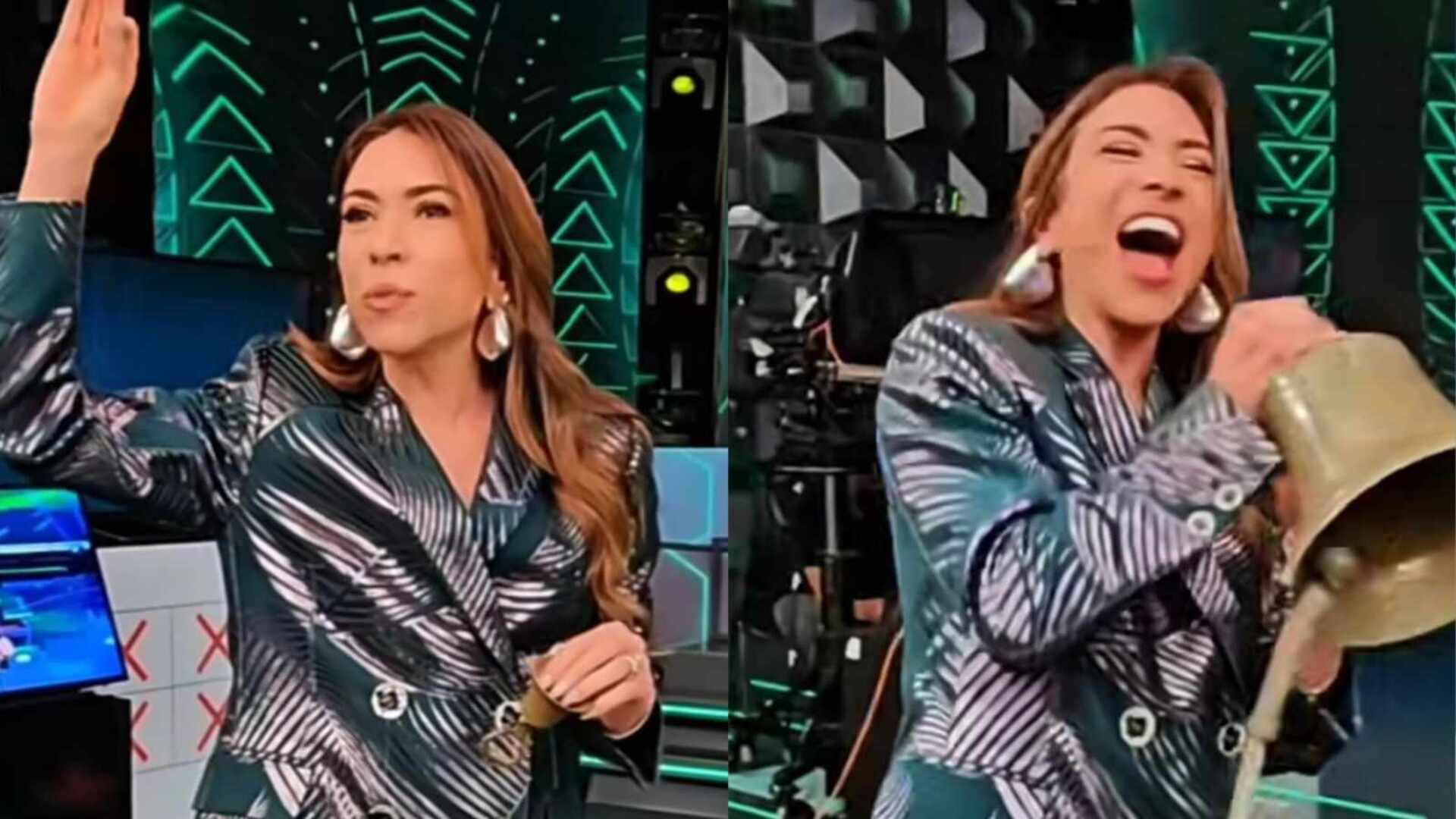 Patricia Abravanel emociona ao tocar o sino no SBT após liderar audiência