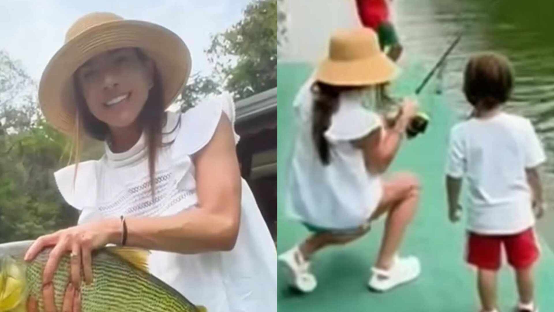 Patricia Abravanel diverte com reação em pescaria com os filhos
