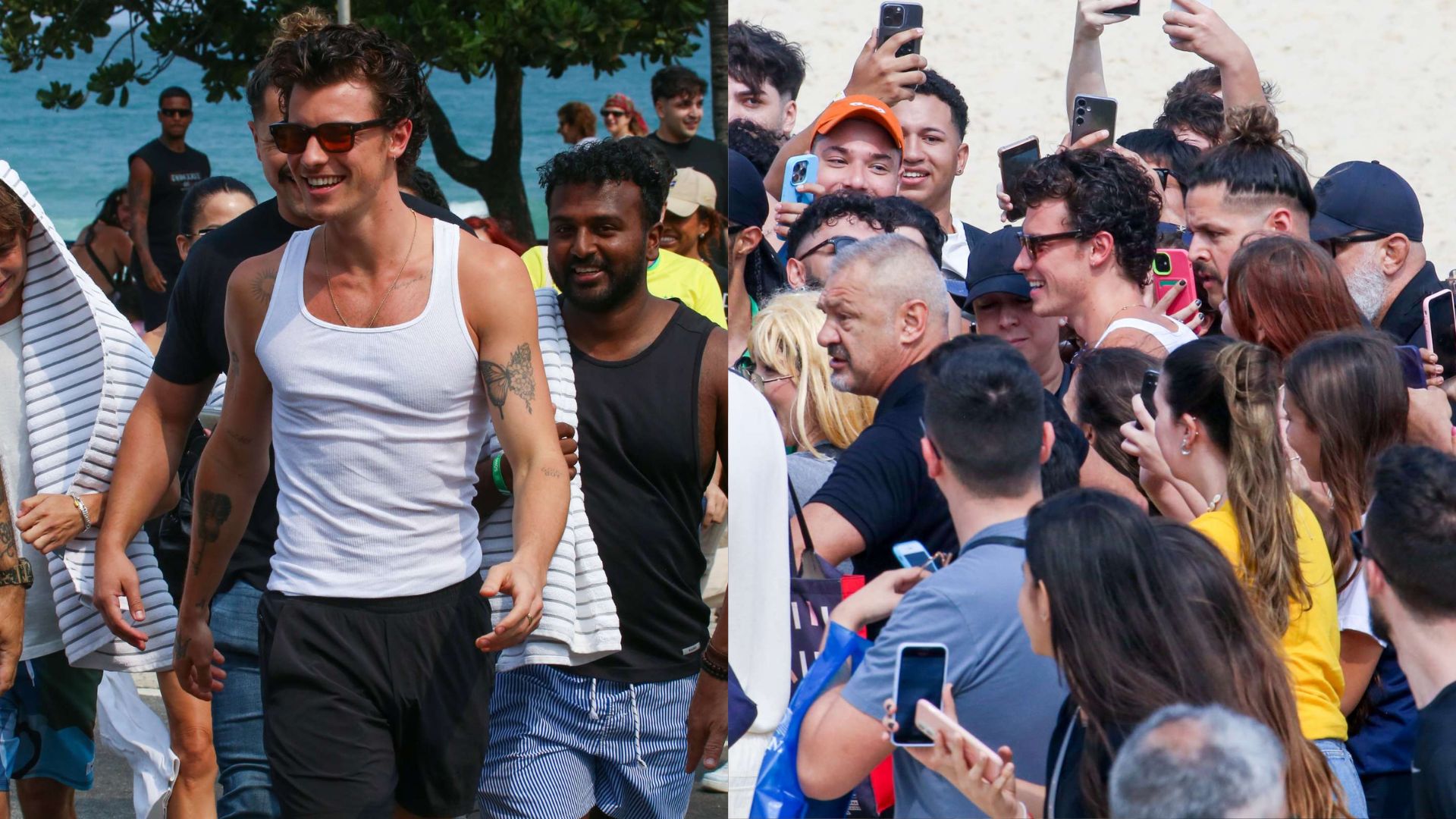 No Brasil, Shawn Mendes curte praia de Ipanema no meio dos fãs
