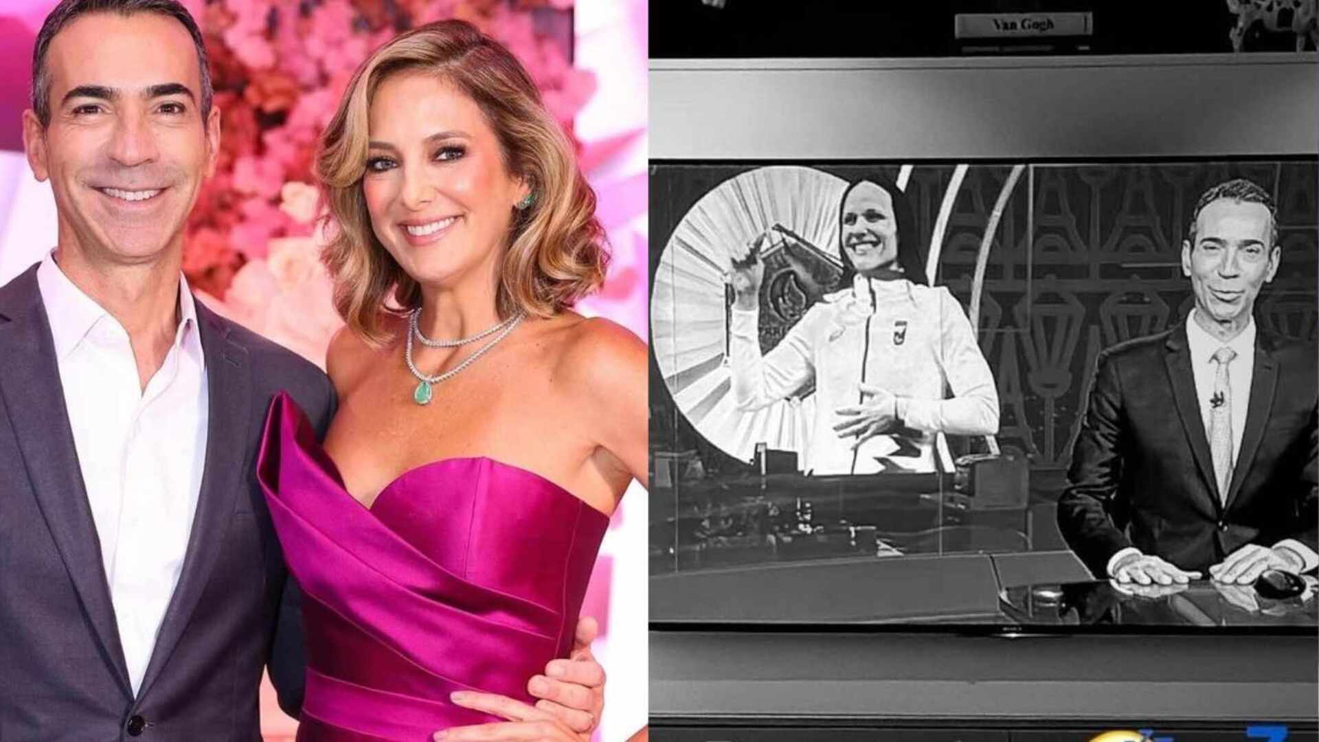 Ticiane Pinheiro mostra como acompanhou Cesar Tralli no ‘Jornal Nacional’