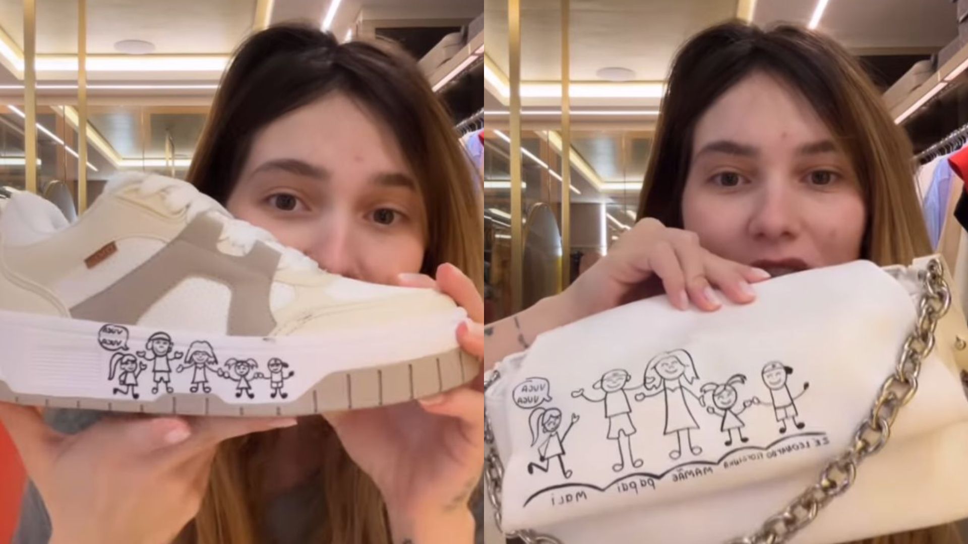 Virginia expõe alegria ao receber produtos com desenho da família estampado