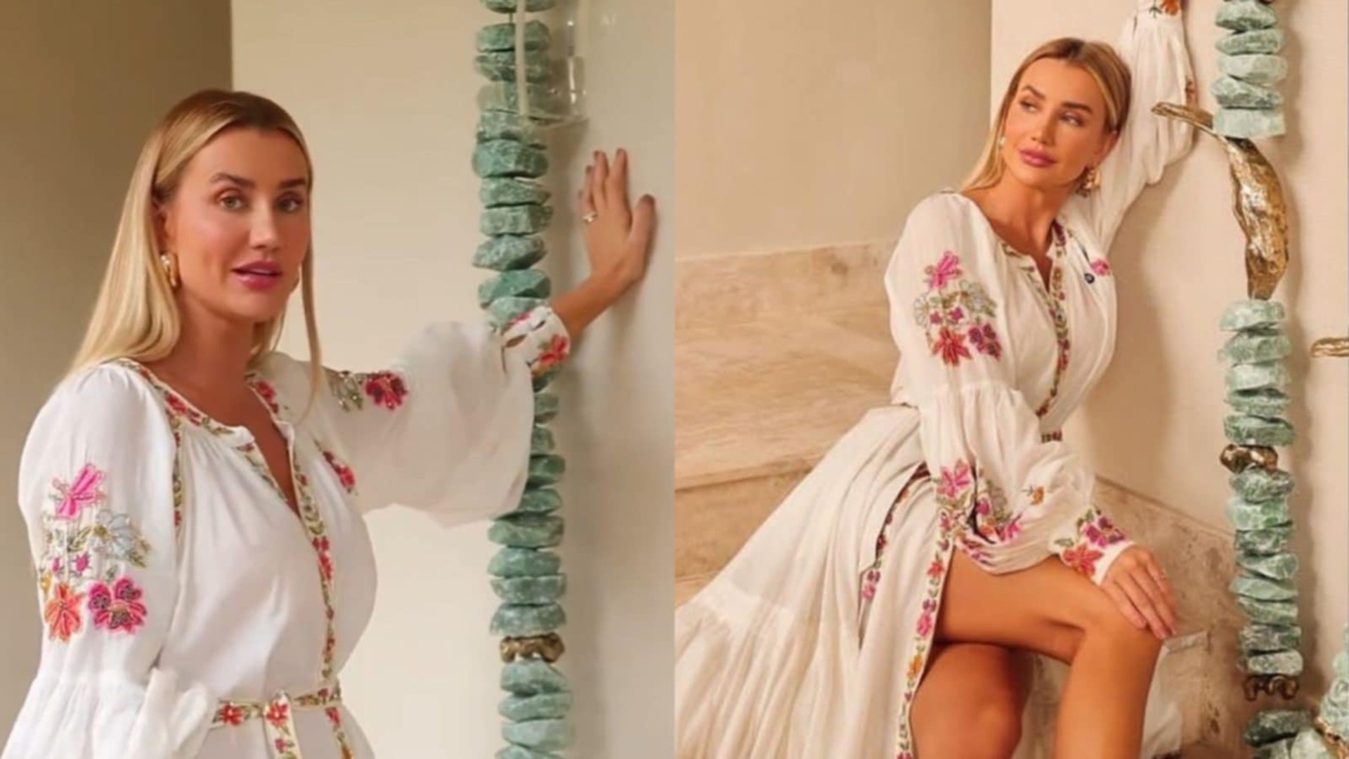 Ana Paula Siebert surpreende com escultura na escada da fazenda do marido