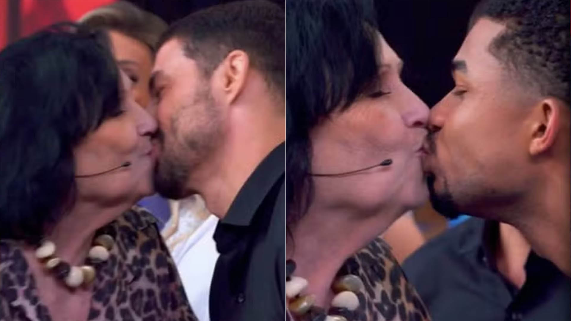 Dona Déa dá selinhos em atores famosos durante o Domingão com Huck