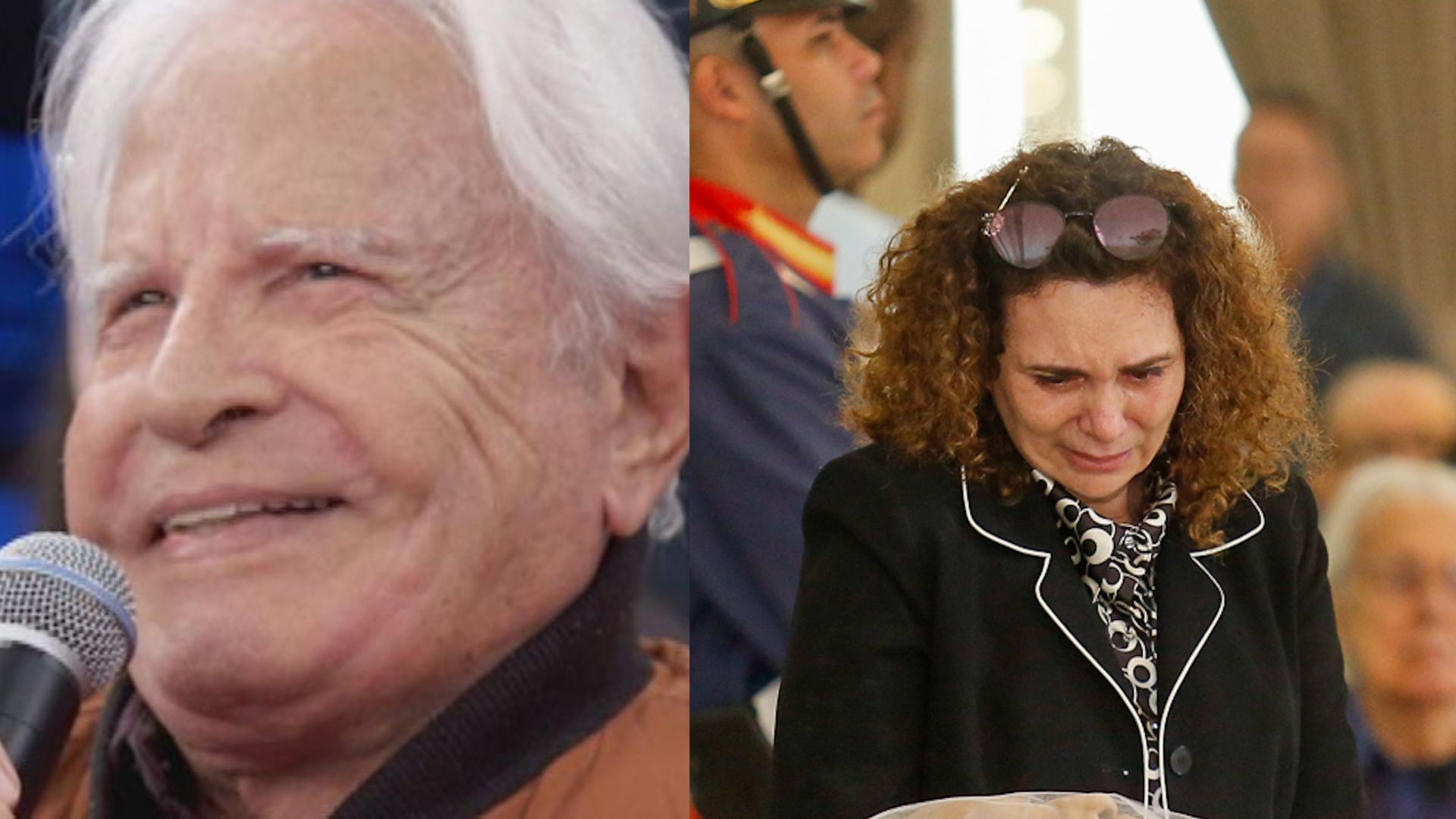 Viúva de Cid Moreira chora ao se despedir do marido no velório