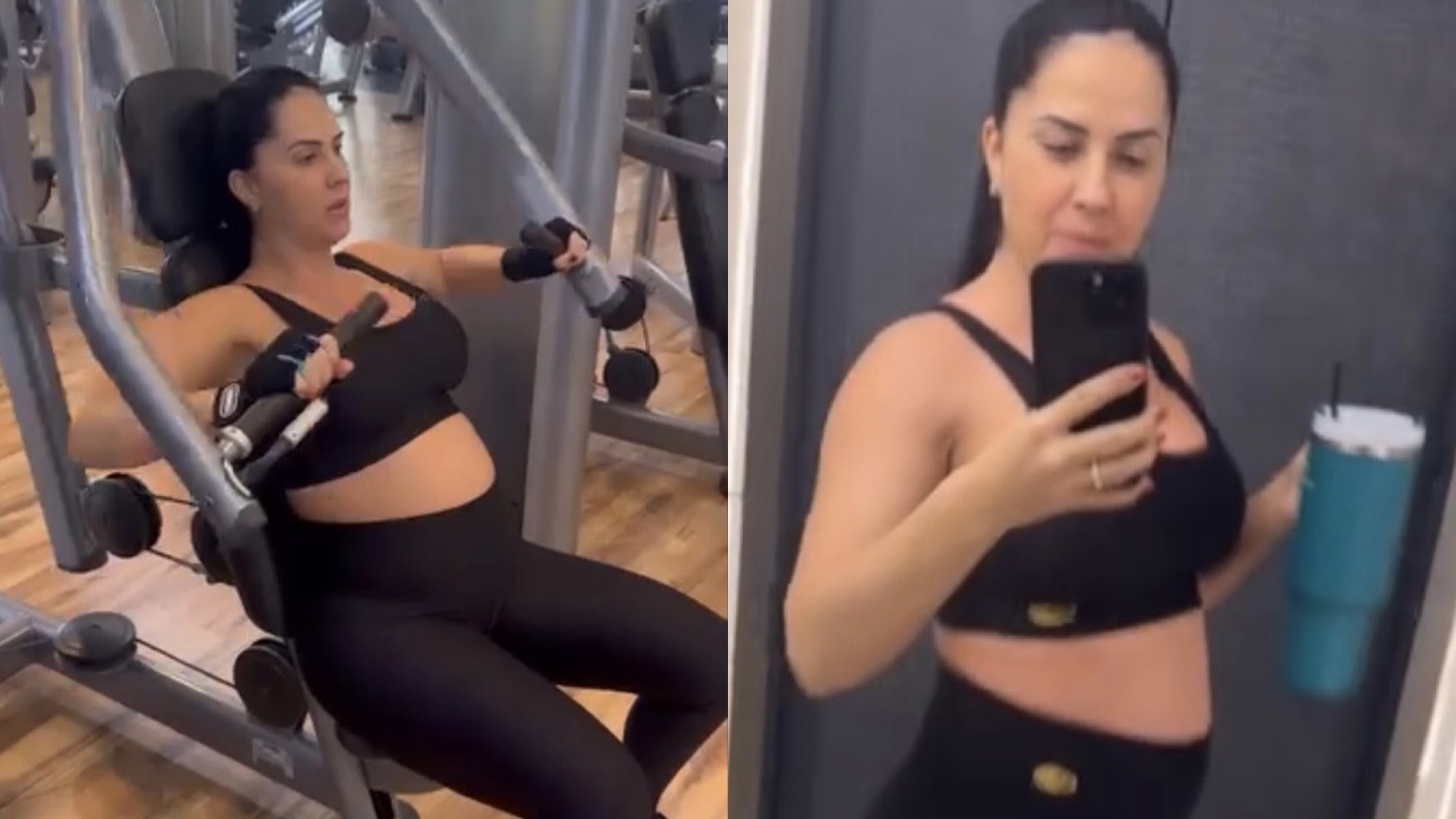 Grávida, Graciele Lacerda exibe barriguinha durante treino na academia