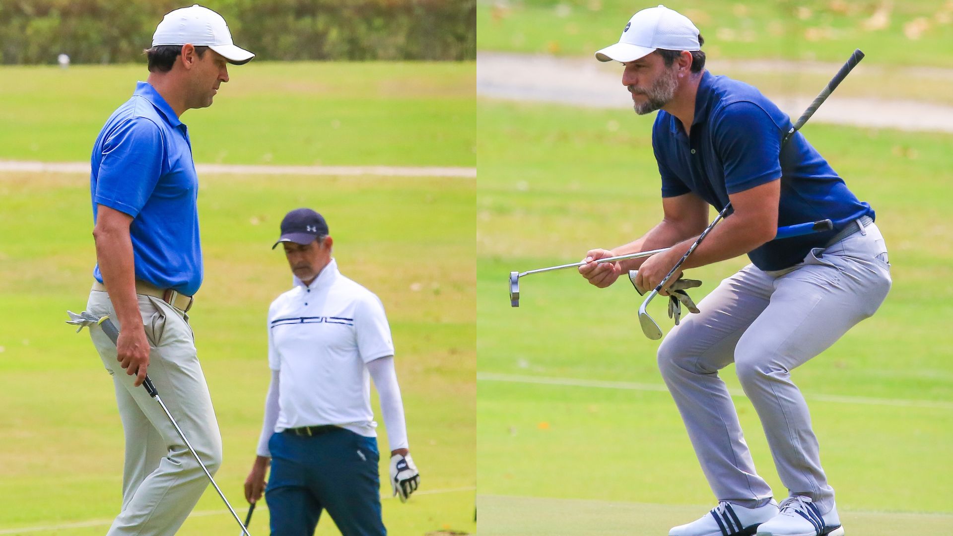 Em dia de golfe com Marcos Pasquim, Tadeu Schmidt e Rodrigo Lombardi surgem combinando looks