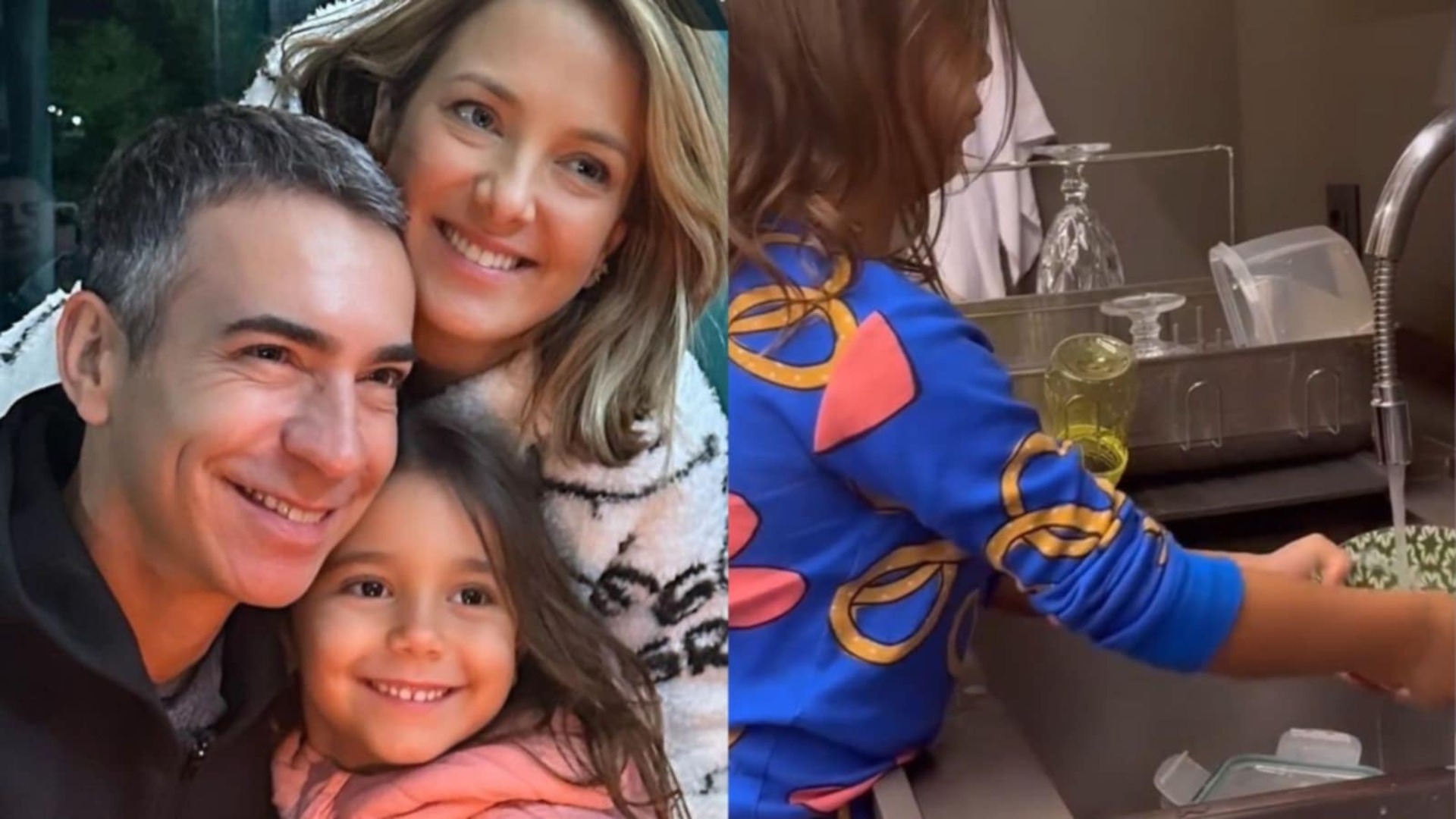 Ticiane Pinheiro mostra que sua filha com Cesar Tralli sabe lavar louça