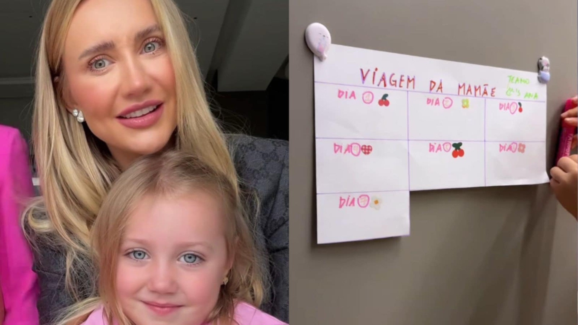 Ana Paula Siebert mostra tabela que faz para a filha lidar com sua ausência