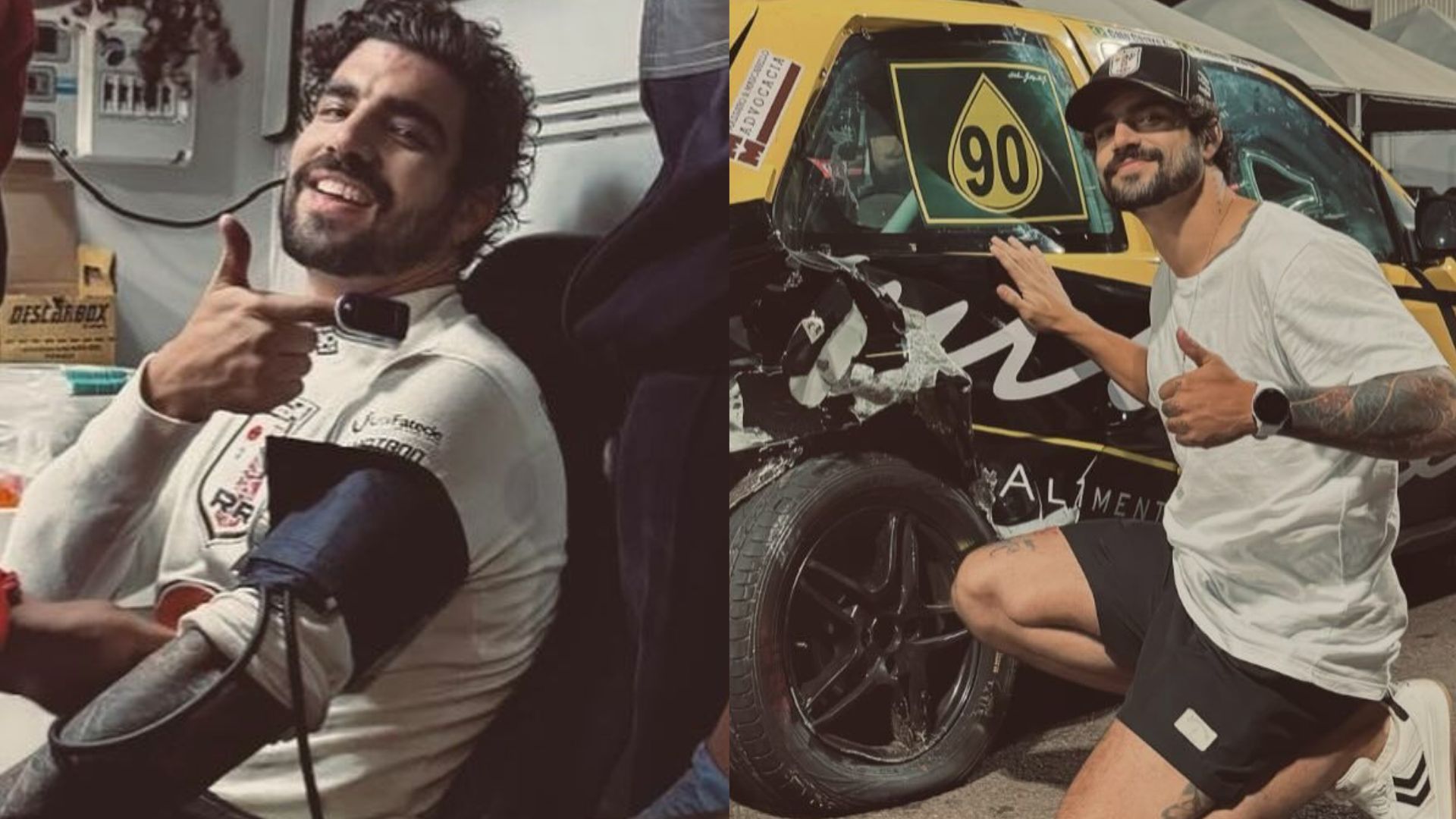 Caio Castro mostra situação de carro após acidente em prova de automobilismo