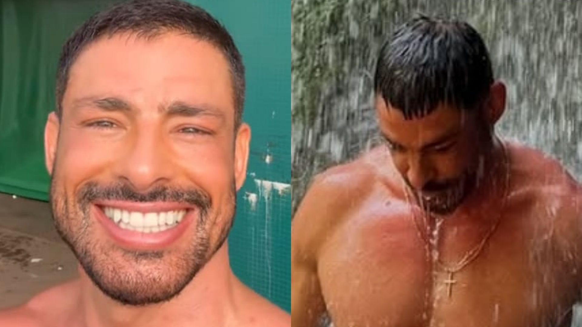 Cauã Reymond se refresca em cachoeira e abdômen sarado chama atenção