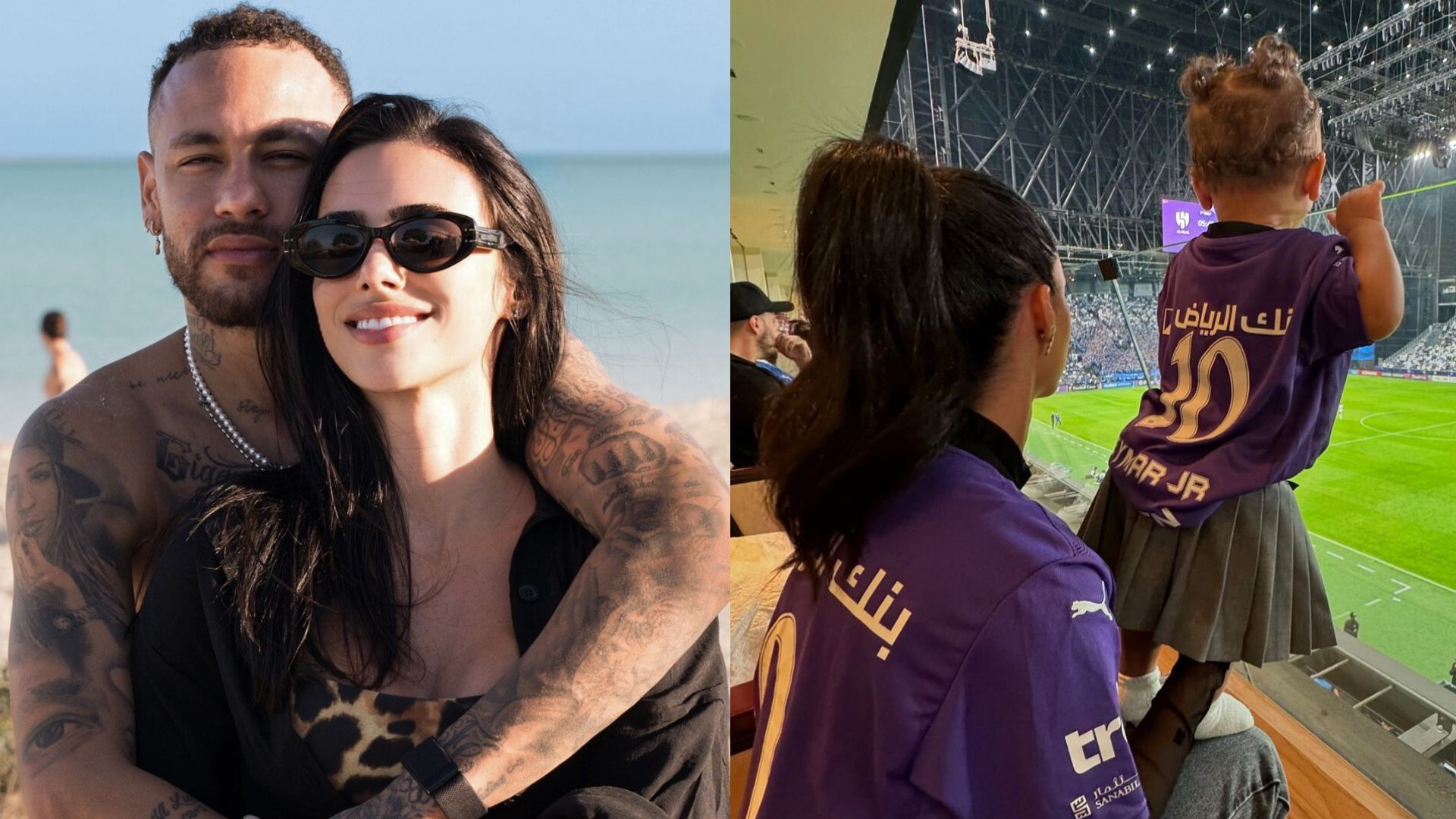 Bruna Biancardi e Mavie assistem Neymar Jr em campo: ‘Fãs número 1’