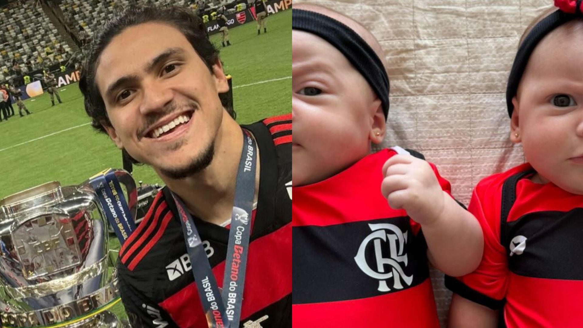 Pedro Guilherme mostra filhas gêmeas uniformizadas após título do Flamengo
