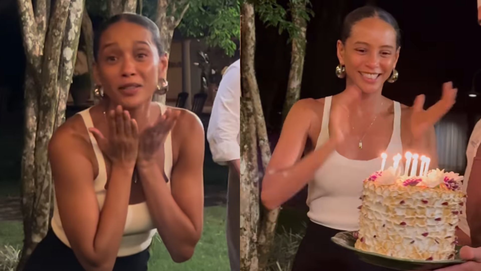 Taís Araujo ganha bolinho especial de amigos em aniversário de 46 anos