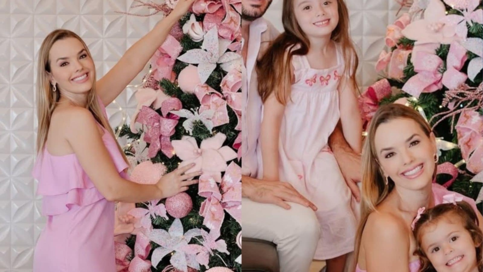 Com a família, Thaeme Mariôto encanta ao mostrar sua árvore de Natal rosa