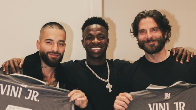 Vini Jr. se encontra com estrelas internacionais, Bradley Cooper e Maluma