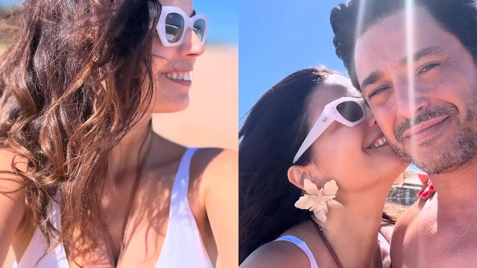 Emanuelle Araújo curte praia em clima de romance com o marido no RJ