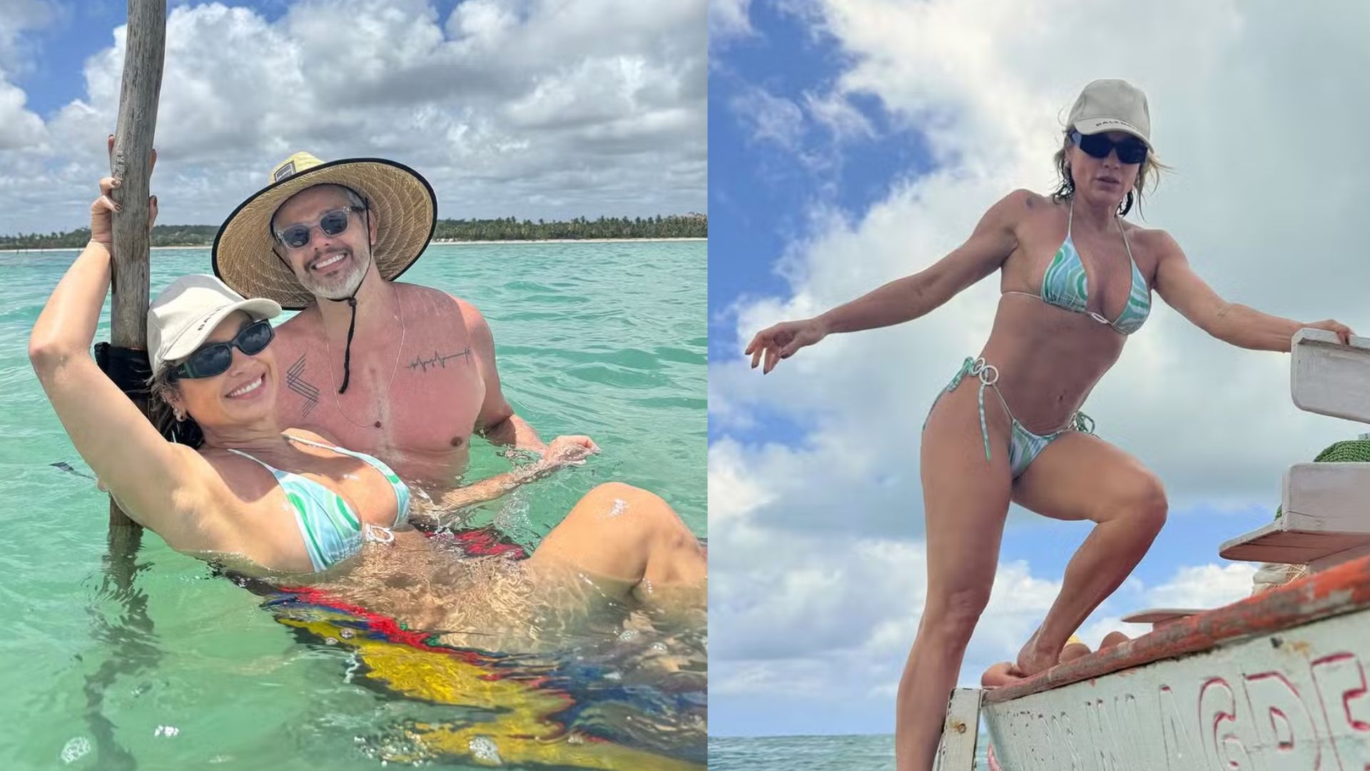 Flávia Alessandra posa de biquíni ao lado do marido em último dia do ano