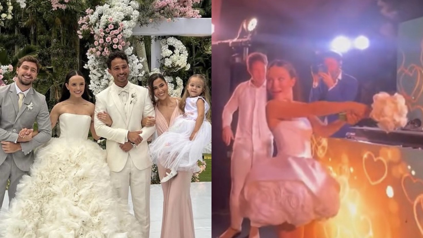 Padrinho mostra momento de Larissa Manoela jogando buquê no terceiro casamento