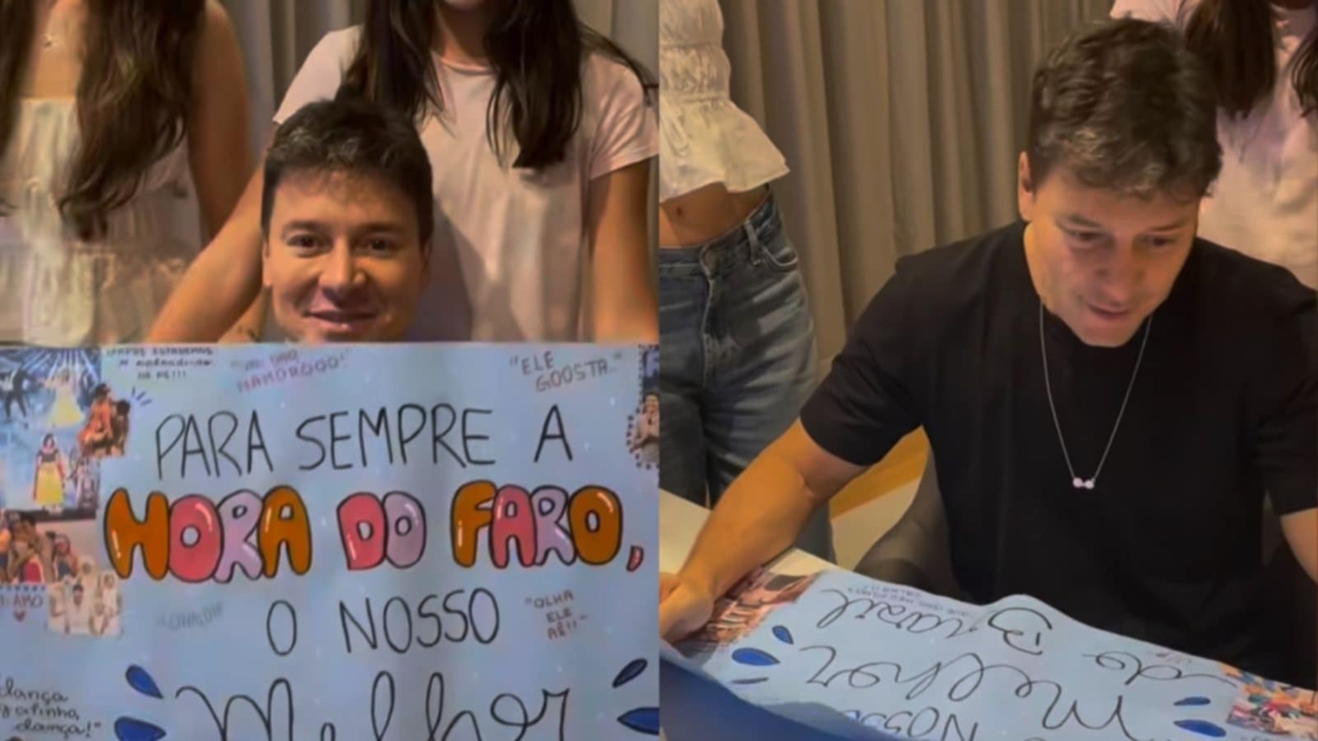 Rodrigo Faro se emociona com surpresa das filhas após sair da Record