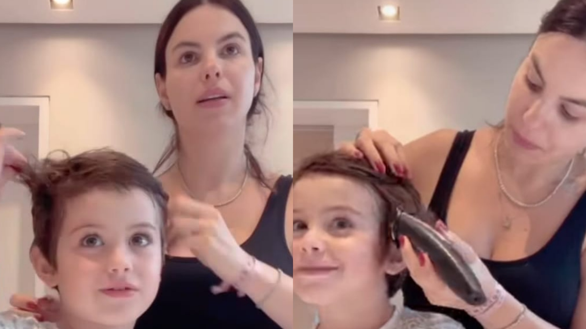 Sthefany Brito impressiona ao cortar o cabelo do filho mais velho