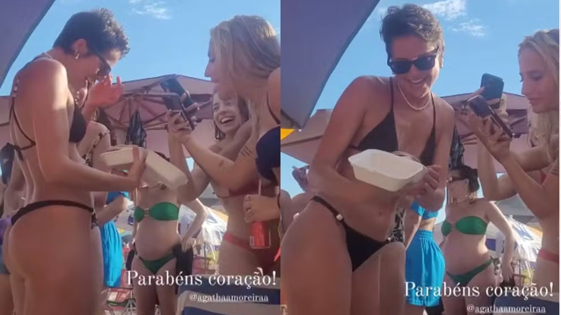 Agatha Moreira ganha festa na praia e se surpreende com bolo