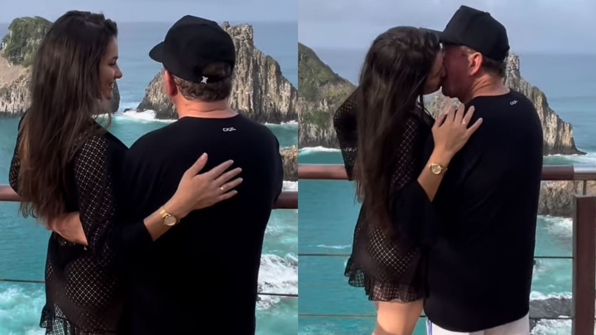 Amado Batista troca carinhos com a namorada durante viagem romântica