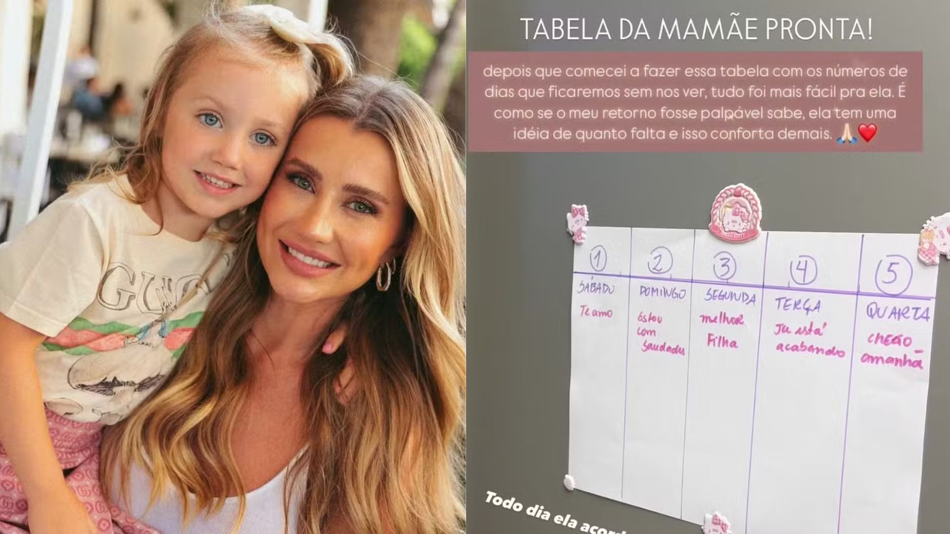 Ana Paula Siebert cria tabela para a filha saber quando ela estará de volta