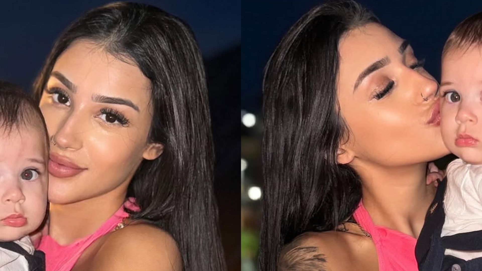 Bia Miranda posa com o filho, Kaleb, após chá revelação do segundo herdeiro