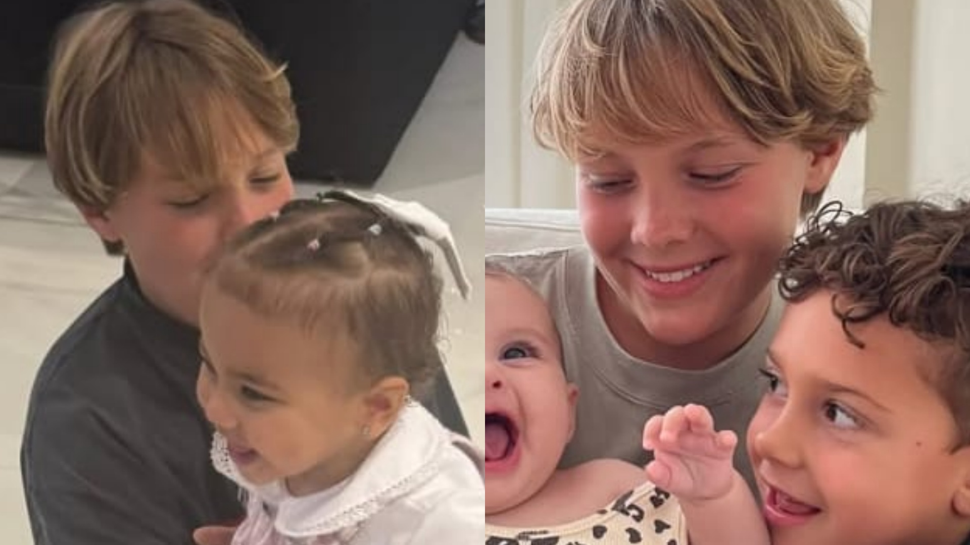 Filho de Neymar surge com as irmãs caçulas, Mavie e Helena