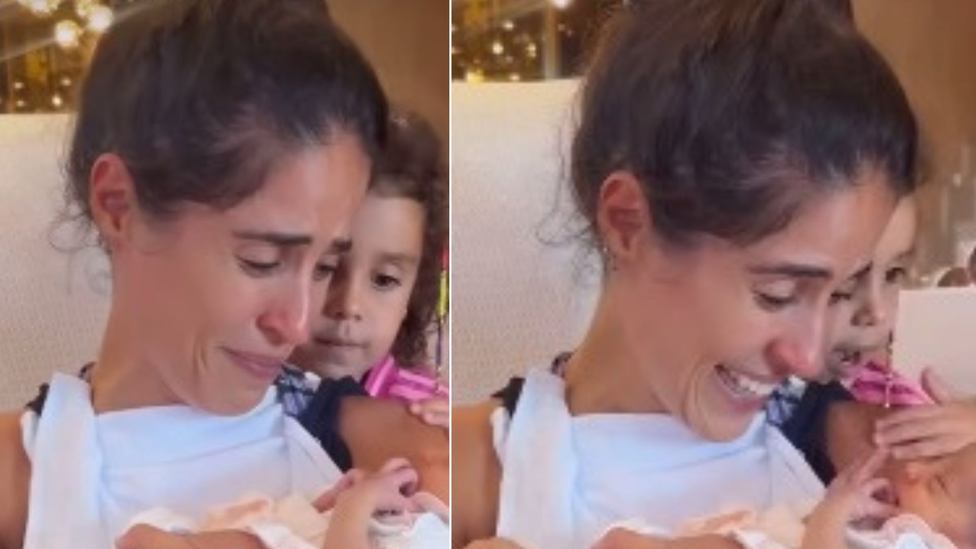 Camilla Camargo conhece a irmã recém-nascida, Clara: ‘Boneca da família’