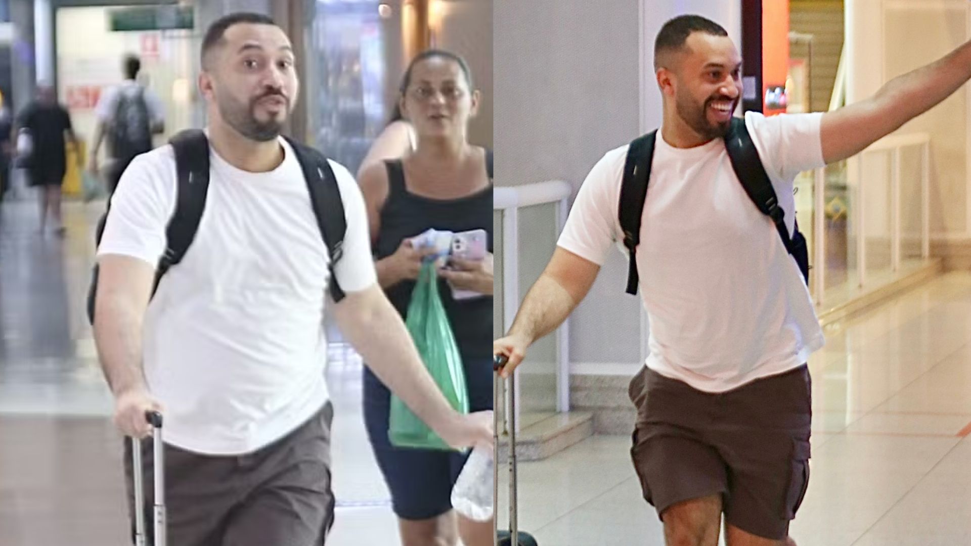 Atrasado, Gil do Vigor corre para não perder voo no RJ e acena para os fãs