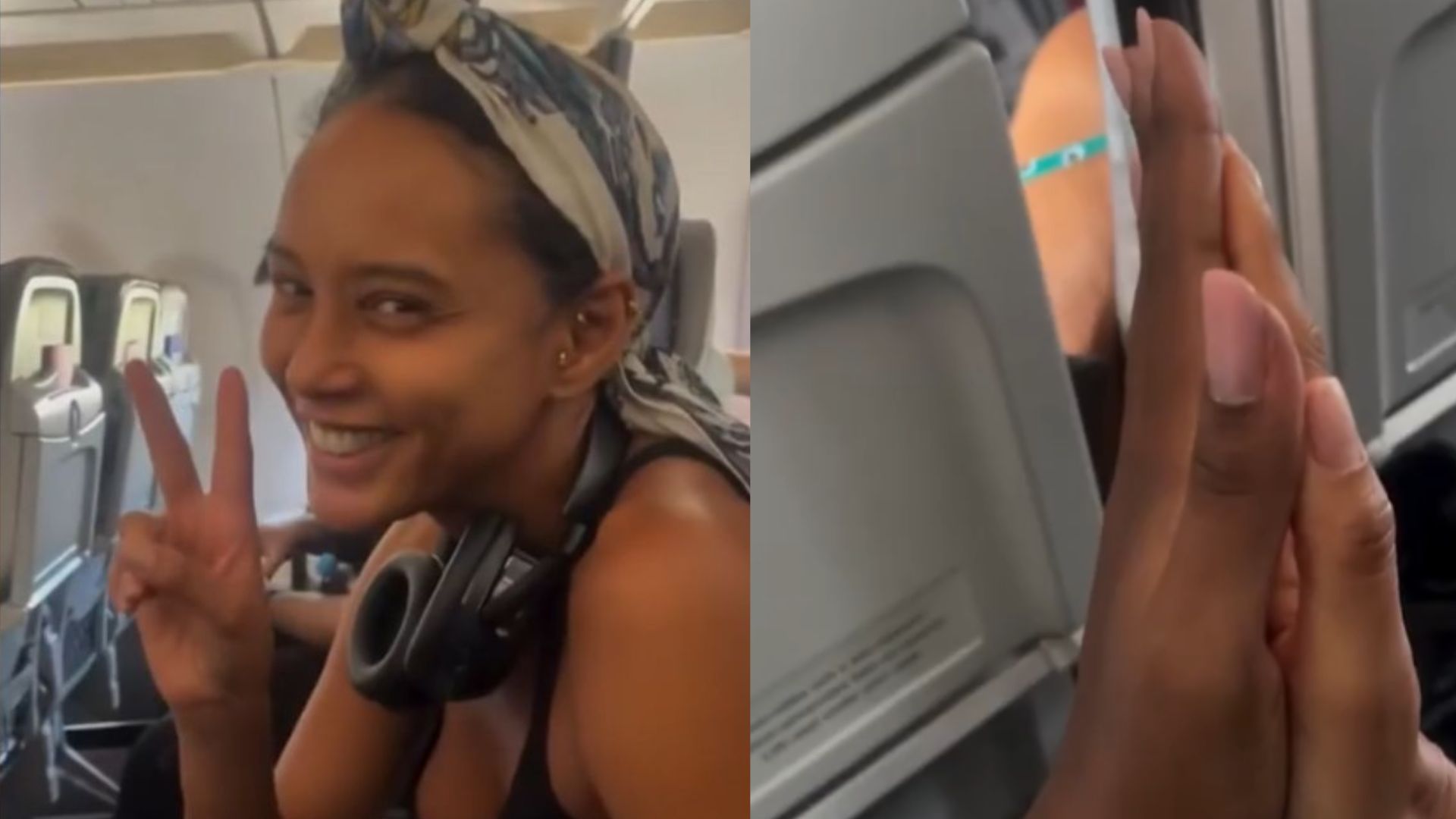 Iza encontra Taís Araujo em voo à Bahia e se surpreende com brincadeira