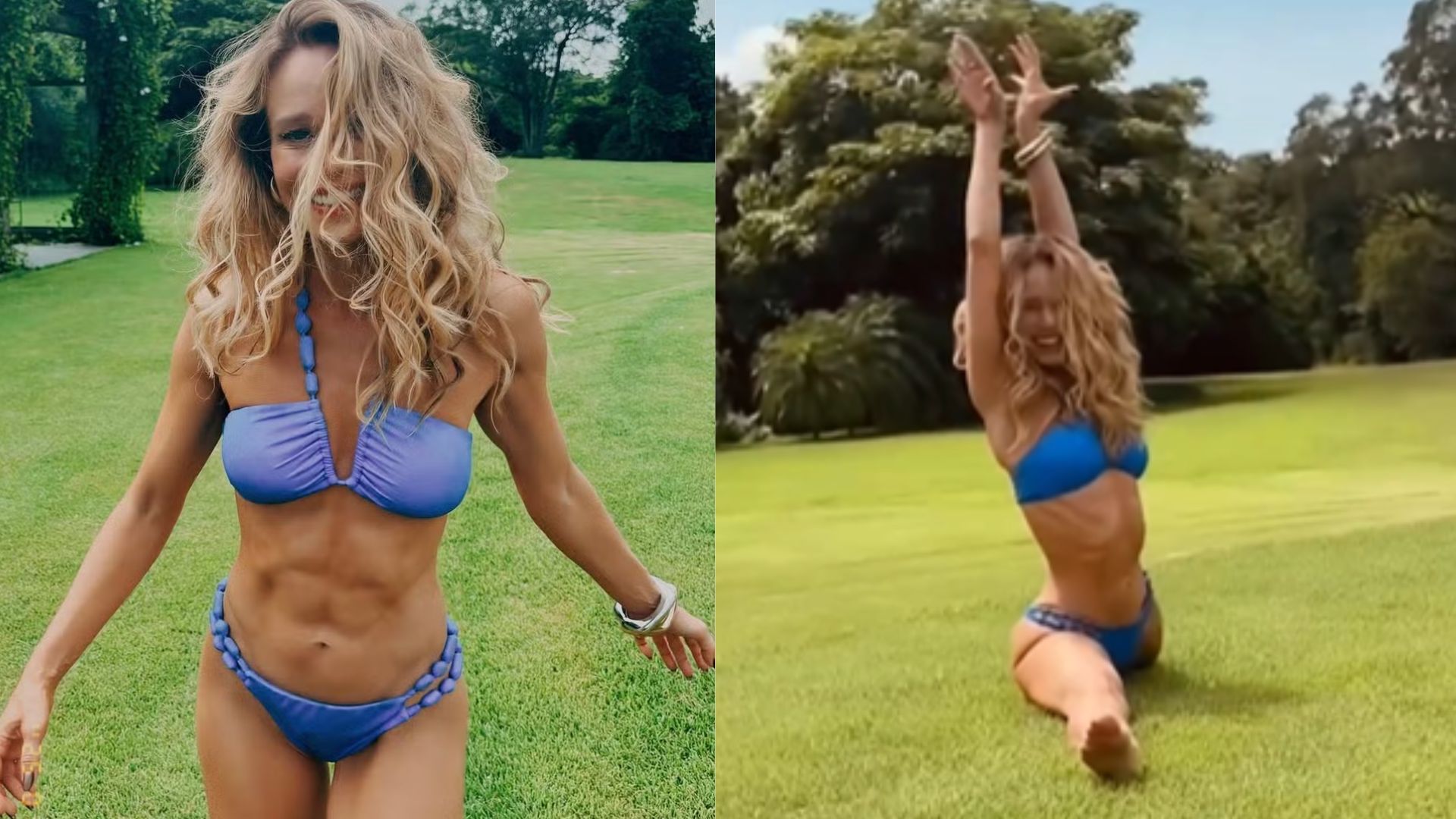 De biquíni, Mariana Ximenes exibe barriga trincada e esbanja flexibilidade