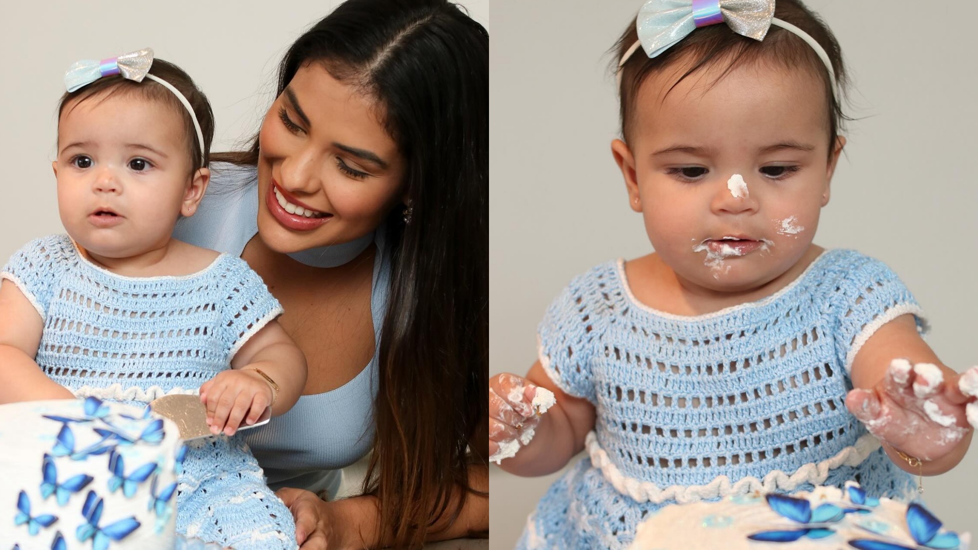 Filha de Munik Nunes encanta com look de crochê em festa de mesversário