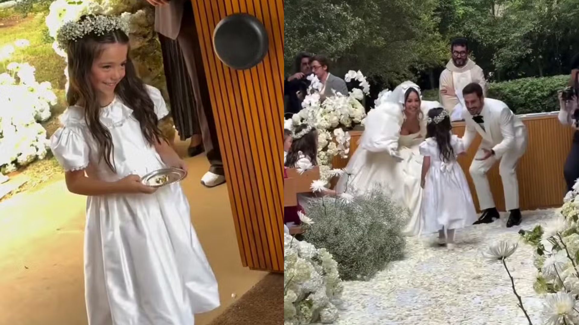 Sorridente, Zoe leva alianças ao altar no casamento da mãe, Sabrina Sato