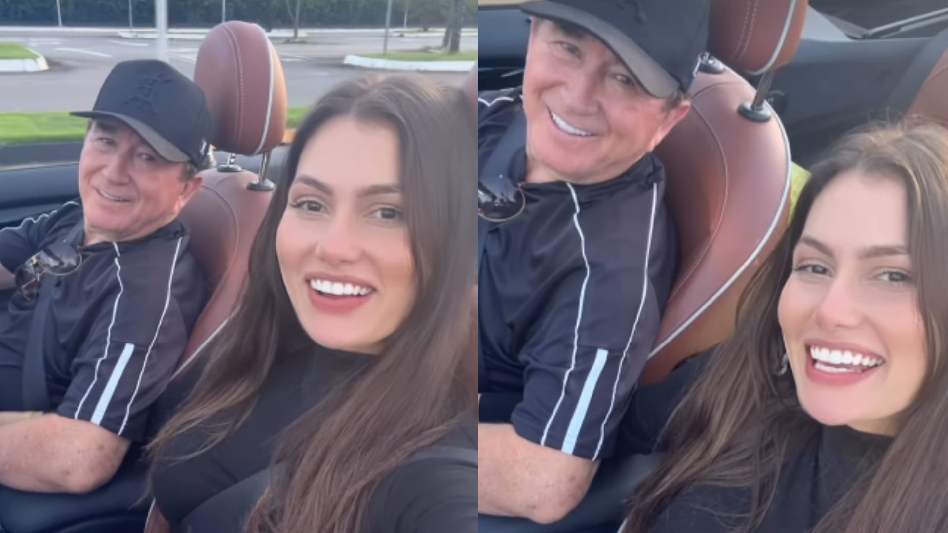 Namorada de Amado Batista curte passeio de conversível ao lado do cantor