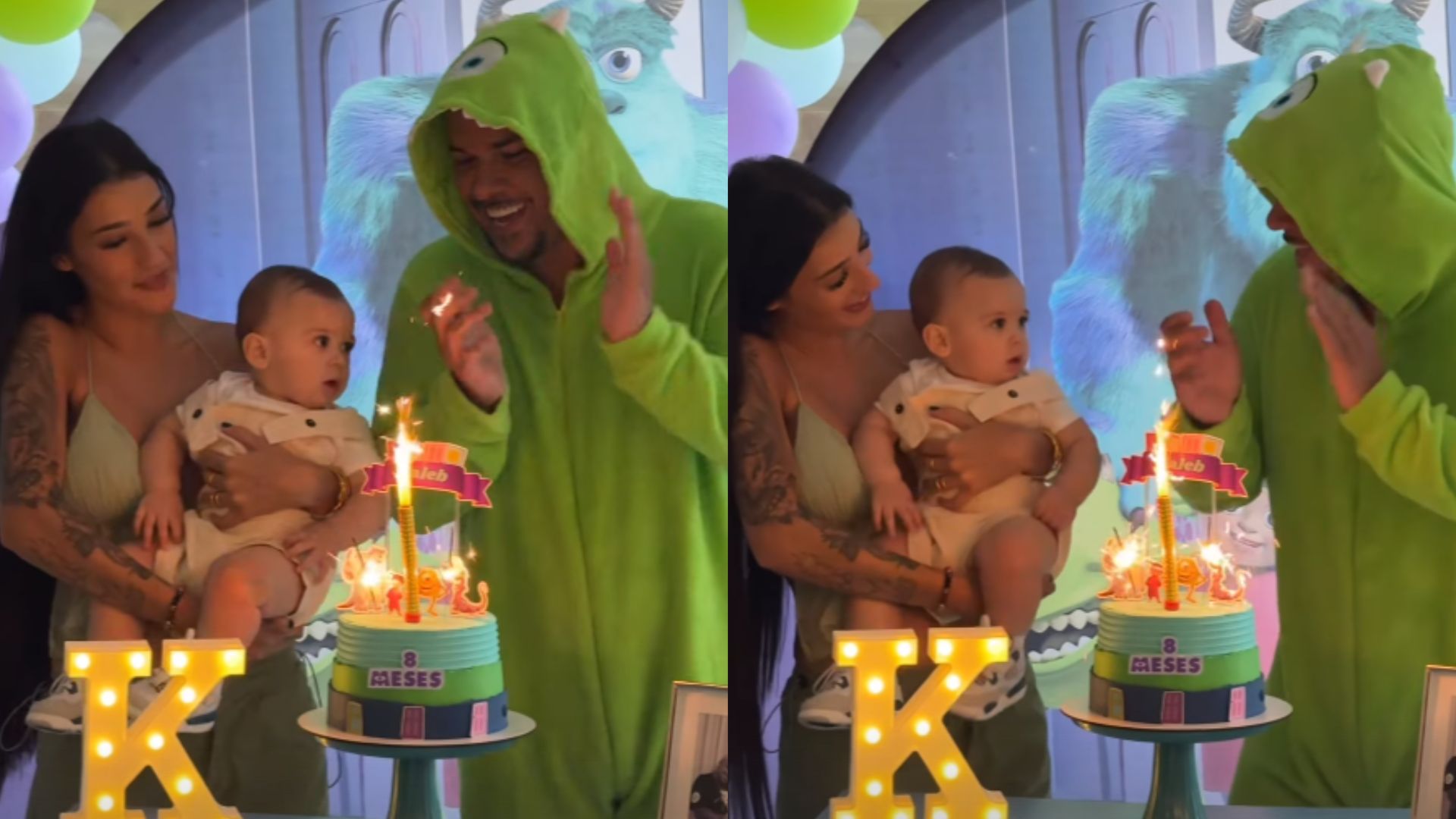 Bia Miranda e DJ Buarque se reúnem em festinha de 8 meses do filho