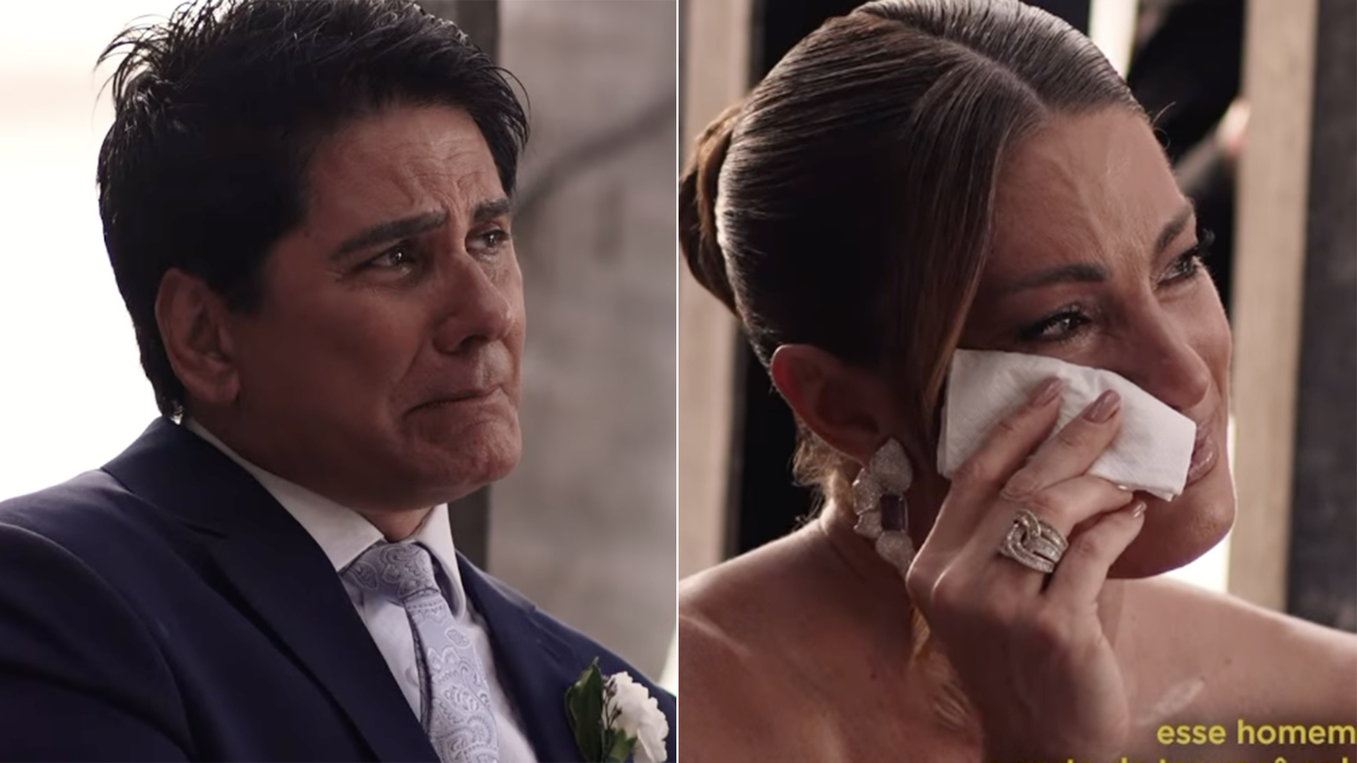 Cesar Filho e Elaine Mickely choram em momento especial do casamento da filha