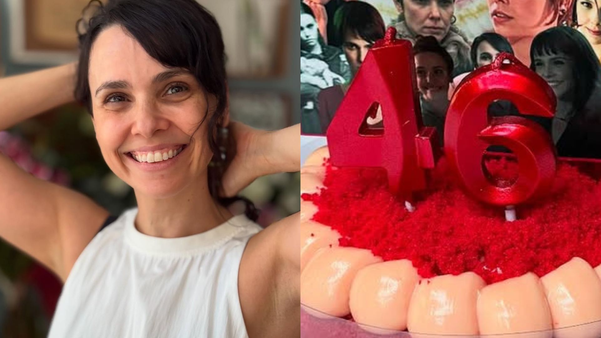 Débora Falabella ganha bolo personalizado em aniversário de 46 anos