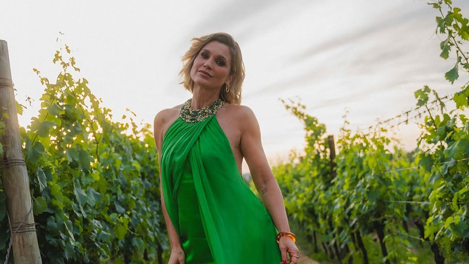 Flávia Alessandra recebe elogios ao posar com vestido verde