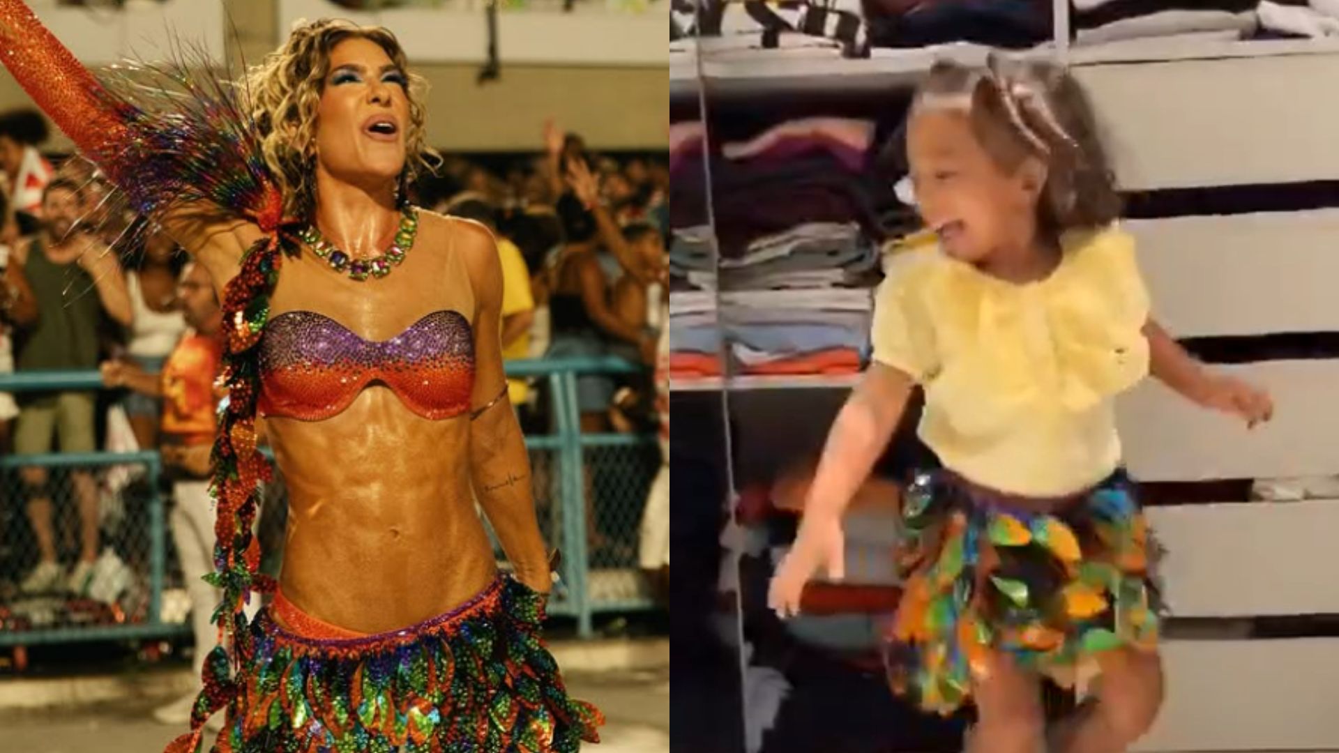 Filha de Lore Improta arranca risadas ao dançar com a fantasia de Carnaval da mãe
