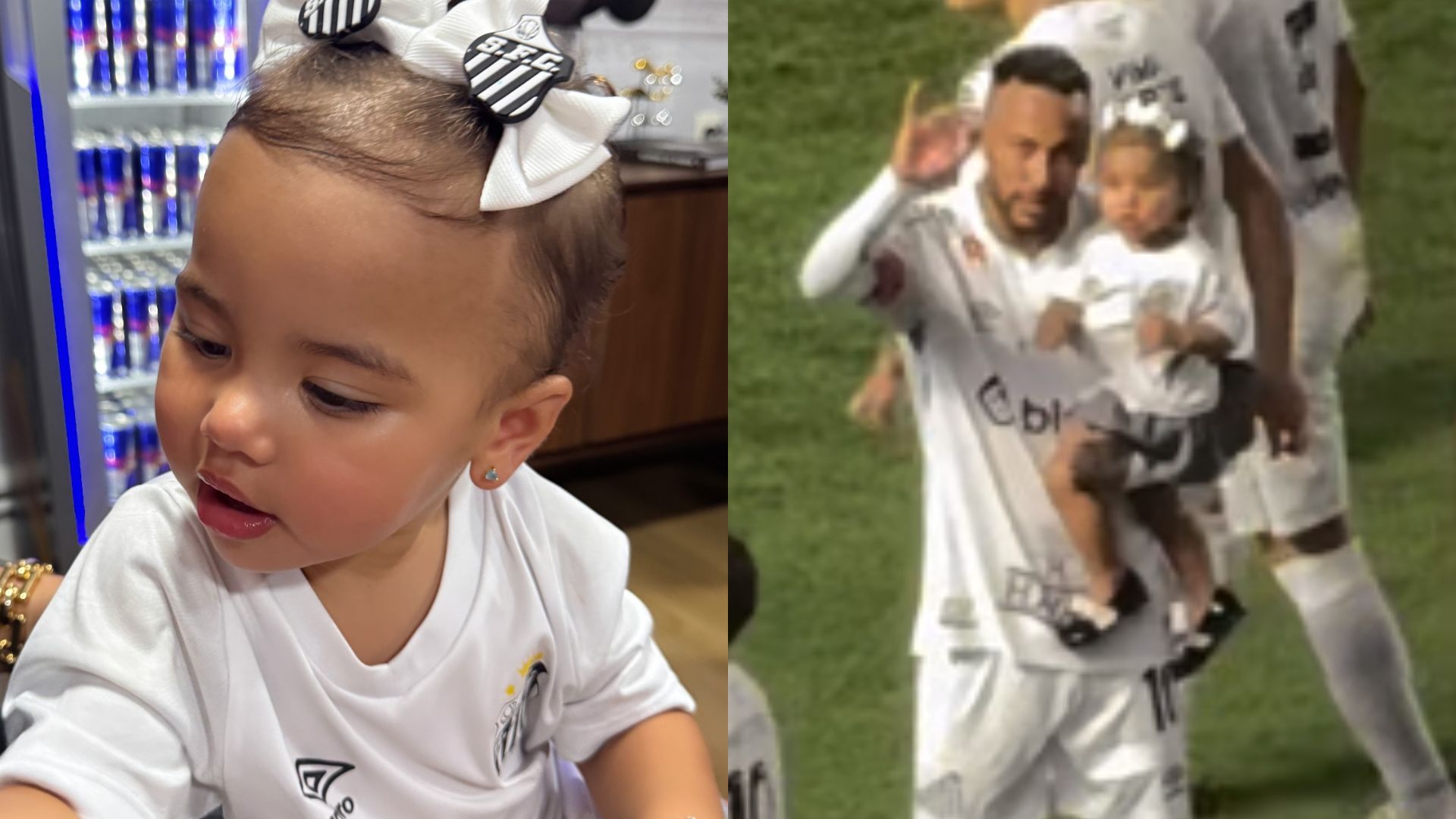 Mavie esbanja fofura ao entrar em campo com Neymar Jr: ‘Dando sorte’