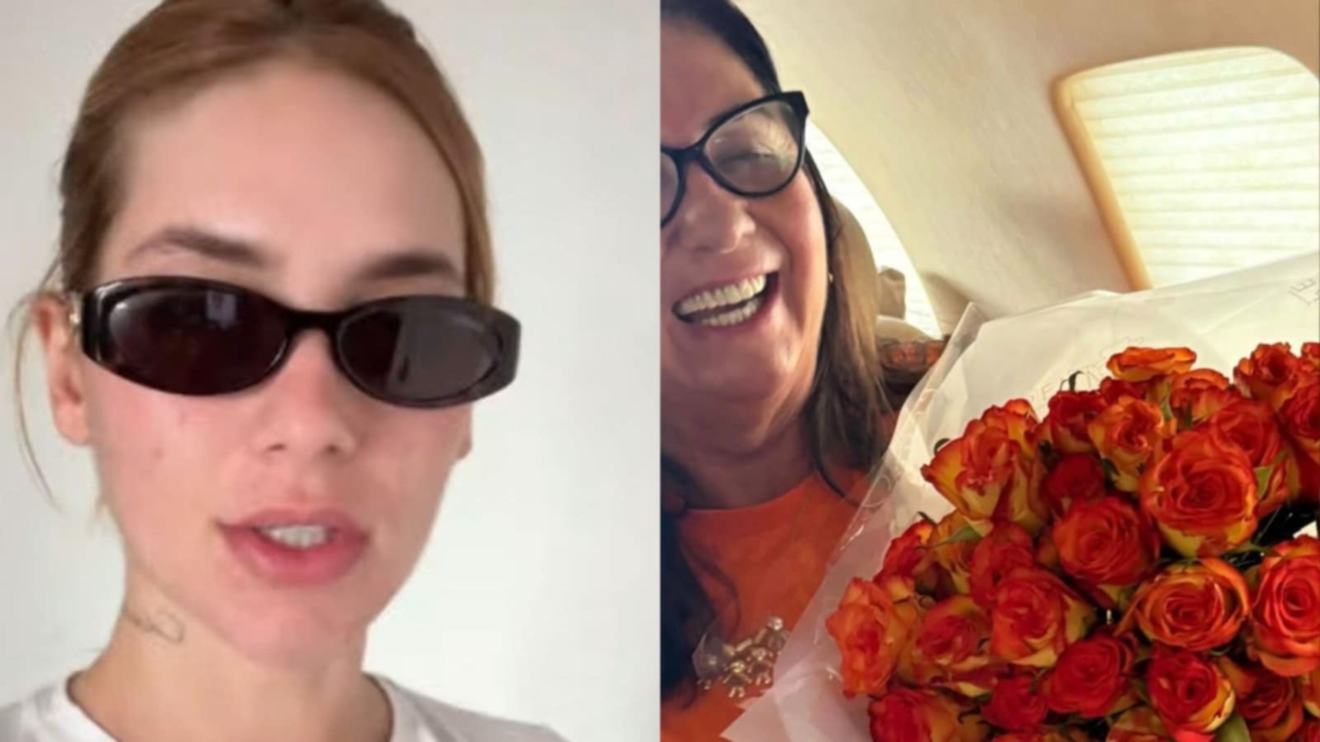 Virginia e a mãe se surpreendem ao encontrarem flores em avião; veja