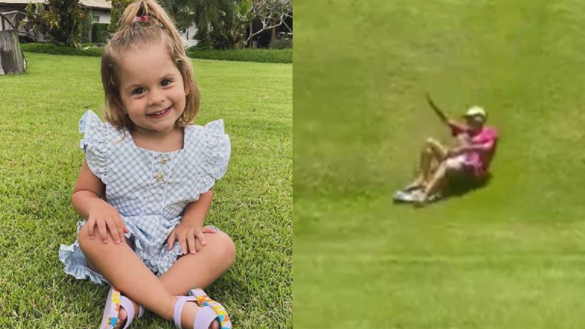 Virginia não consegue segurar o riso ao ver o tombo da filha e da babá