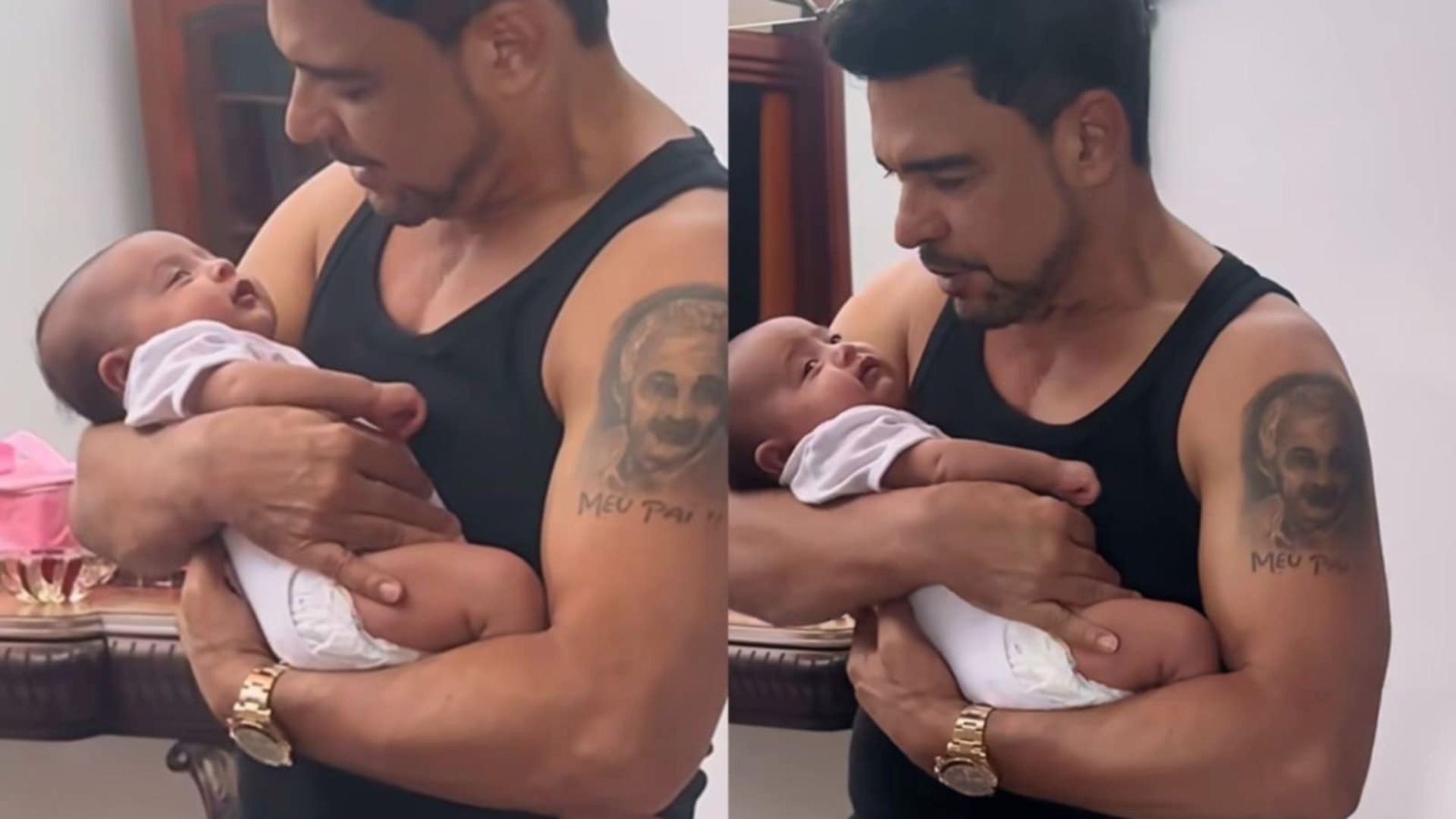Zezé Di Camargo encanta ao surgir com a filha no colo na fazenda