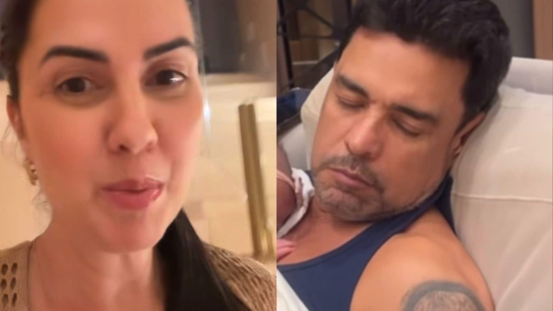 Zezé Di Camargo encanta Graciele Lacerda ao surgir dormindo com a filha