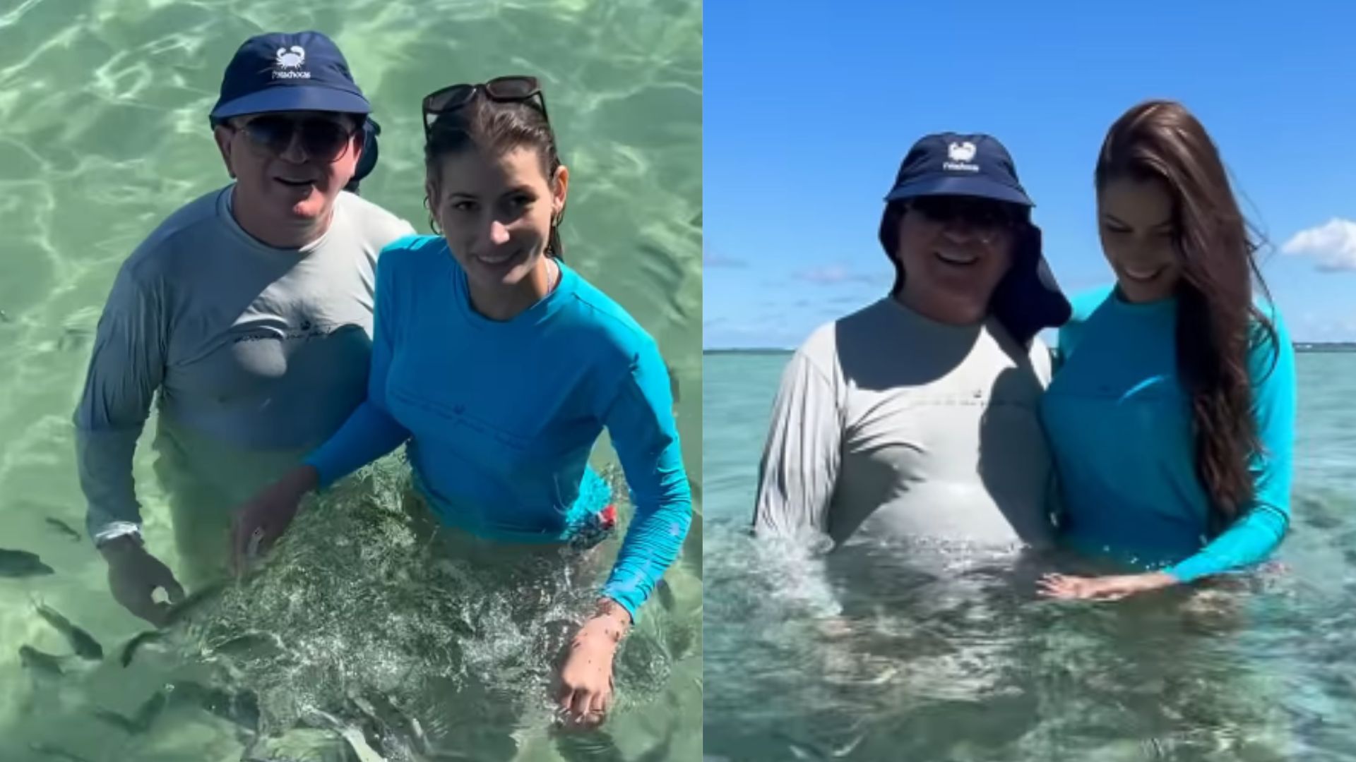 Amado Batista e a esposa posam em águas cristalinas durante lua de mel na Bahia
