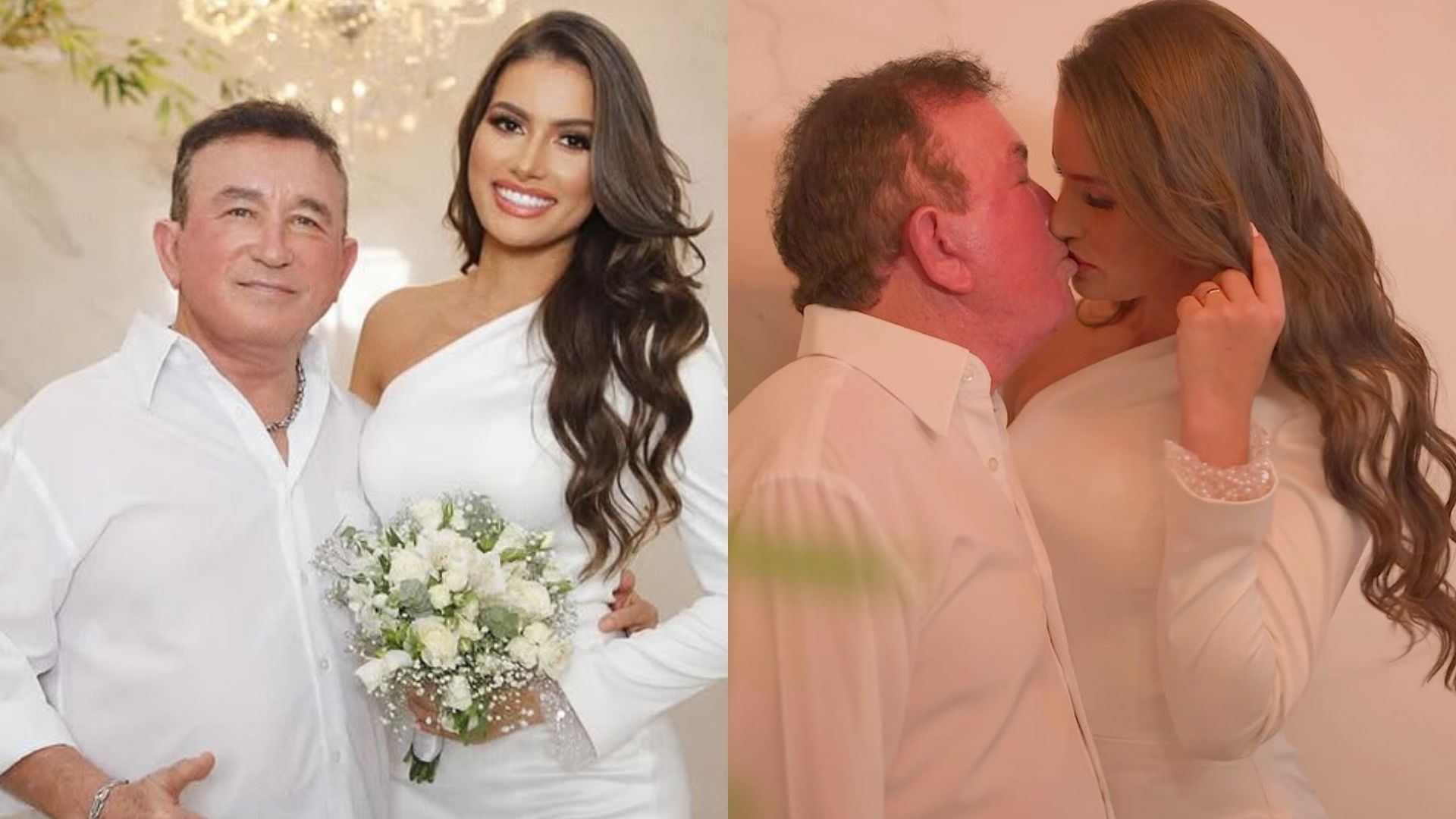 Amado Batista e a esposa abrem álbum de fotos do casamento no civil
