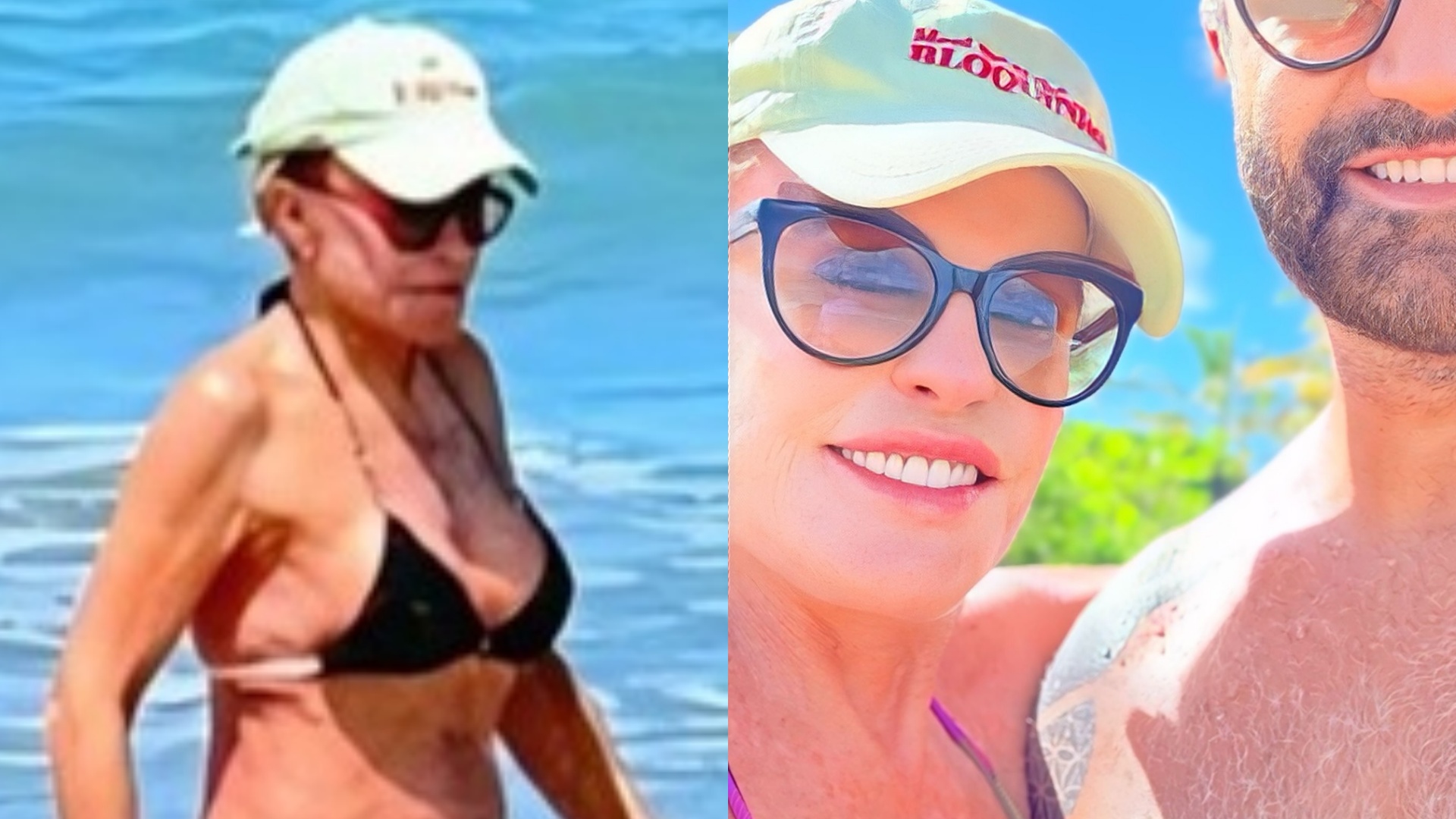Ana Maria Braga curte o dia na praia ao lado do namorado: ‘Paraíso’